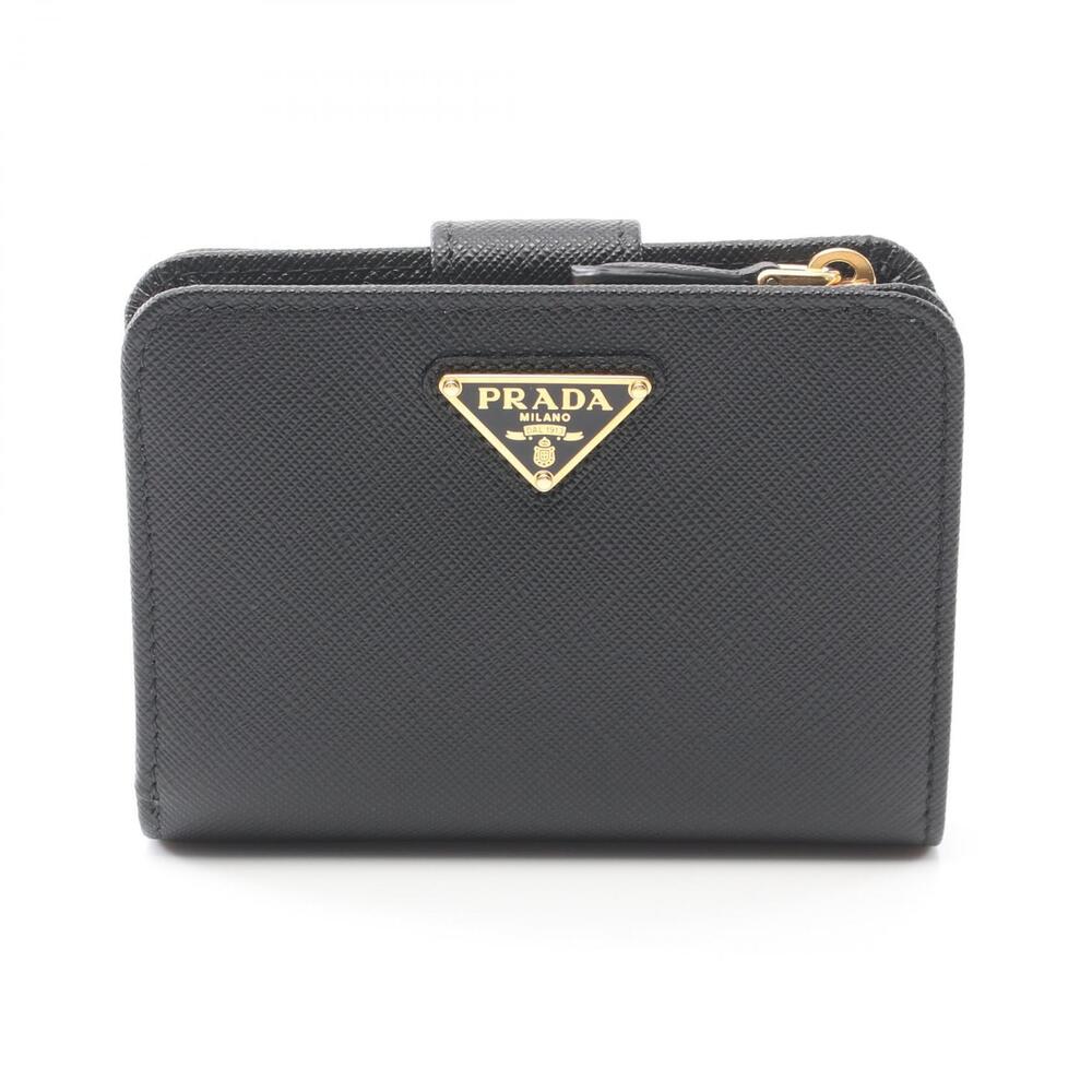 Prada Saffiano Triang Bifold Wallet Leather Black